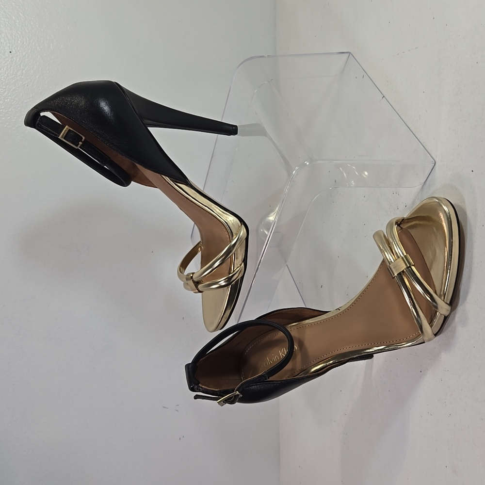 Calvin Klein Black and Gold High Heel Sandals